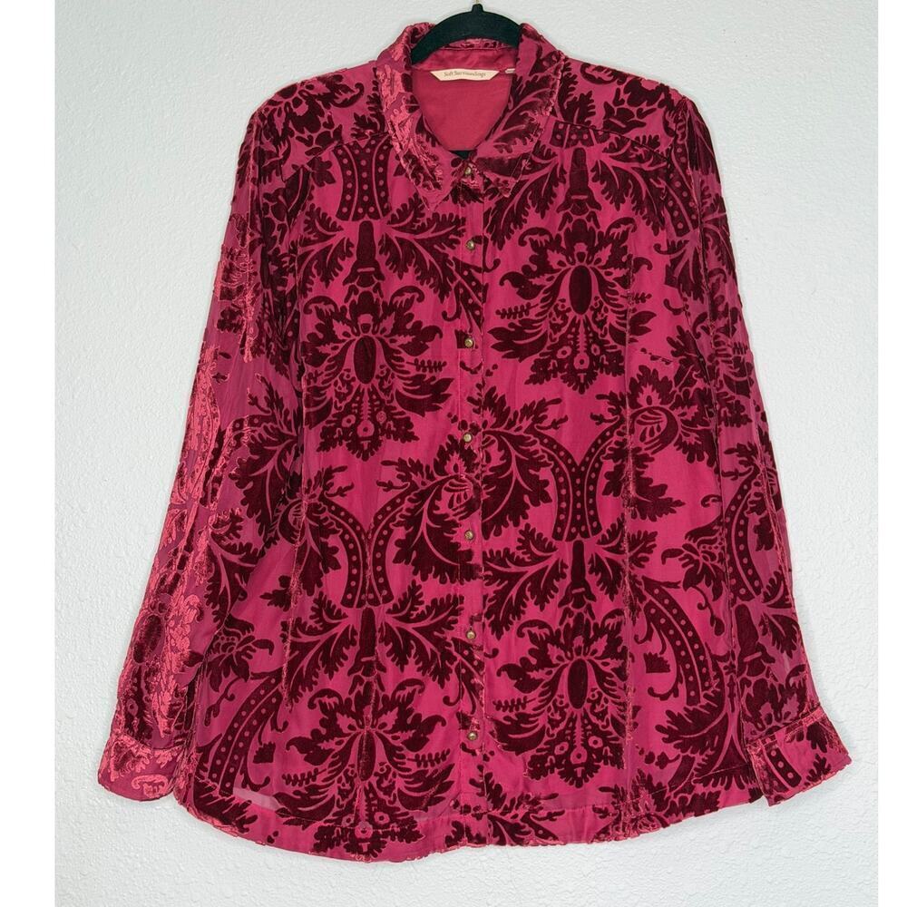 Soft Surroundings Women’s Floreat Velvet Shirt Purple Wine / Size-Large